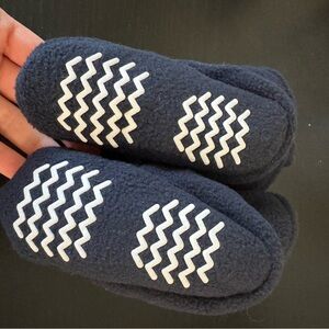 Baby- Navy Blue Fleece Booties with White gripper feet